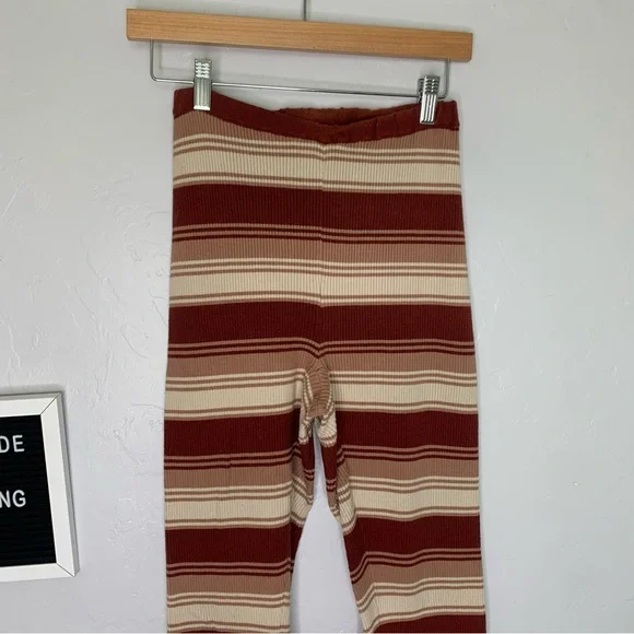 Brown Striped Wide Leg Ribbed Knit Pants Women’s Size Medium Cozy Stretch - Picture 2 of 9